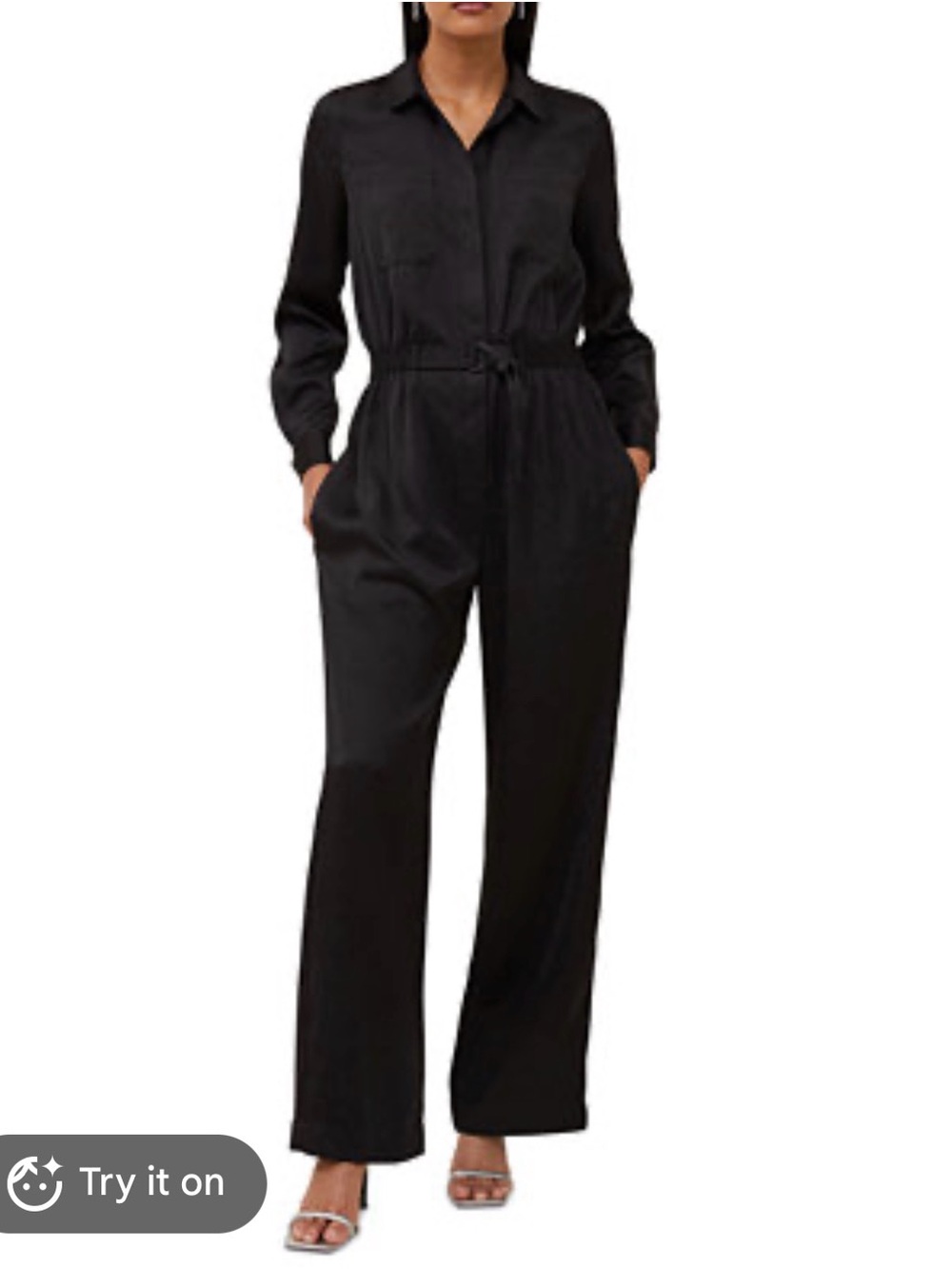 French Connection Black Long-Sleeve Button-Front Jumpsuit Sz 6